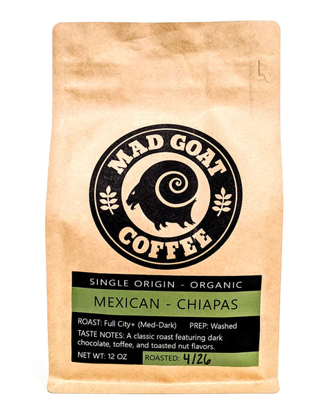 Mad Goat Mexican Chiapas Coffee, 12 oz bag whole beans